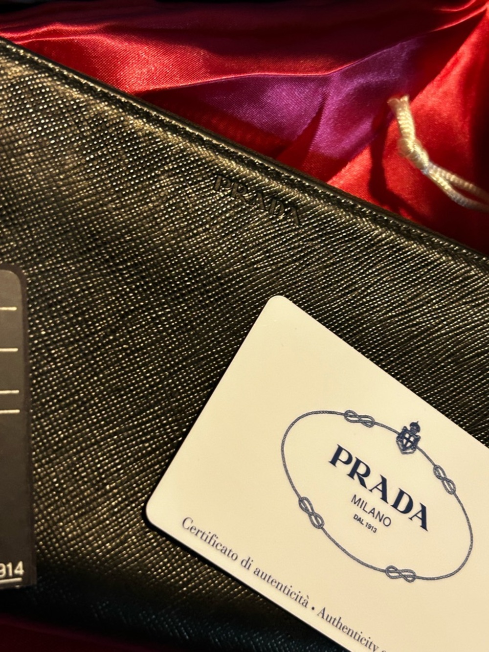 Prada Black Saffiano Zip Wallet with Cards